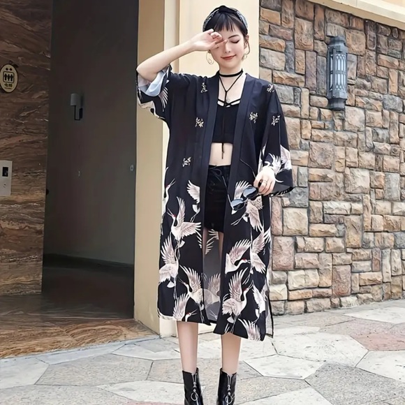 Unisex crane kimono Robe - Picture 9 of 15